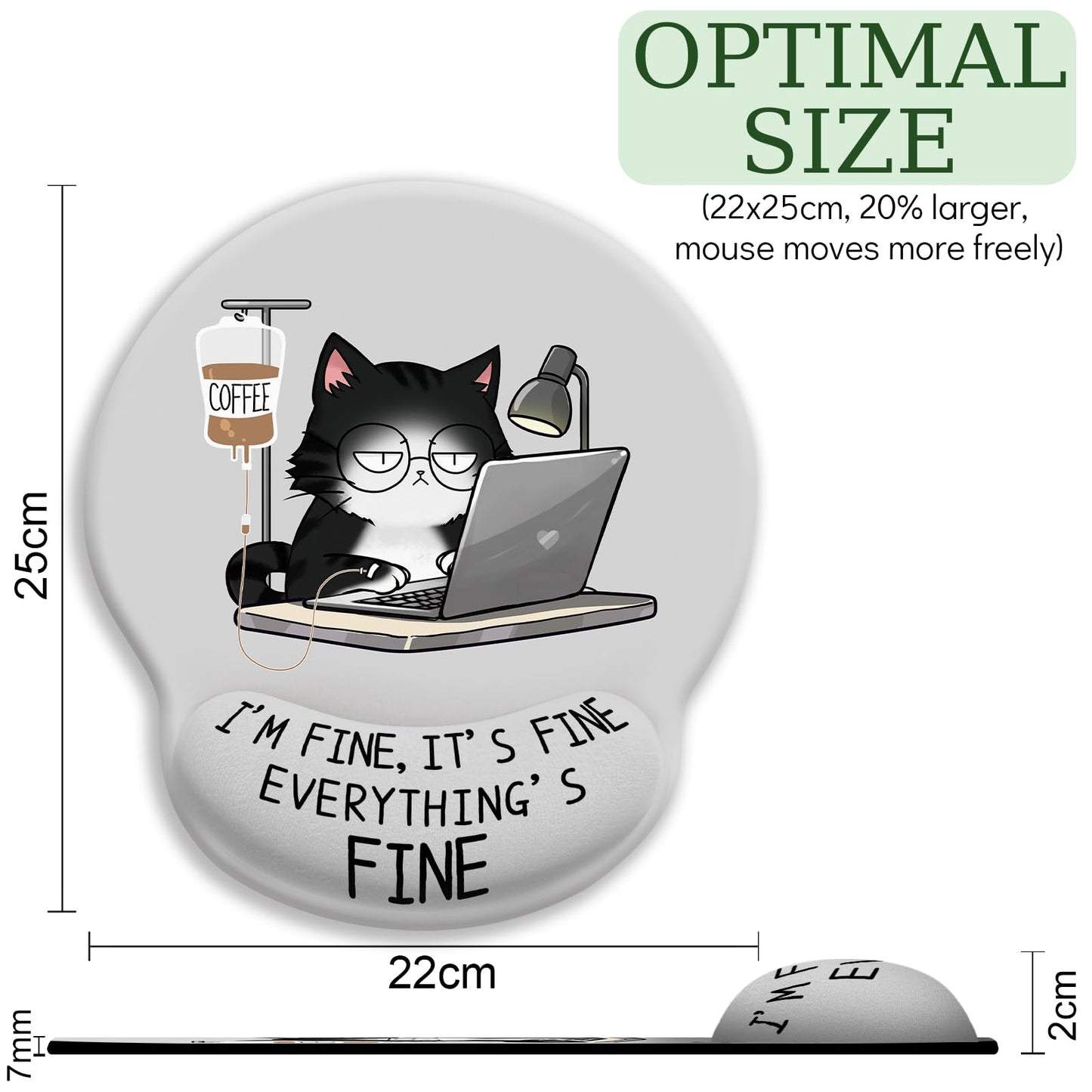 LIMKRIAN Cat Ergonomic Mouse Pad with Wrist Rest, Gaming Mouse Pad with Wrist Support, Funny Mouse Pads for Desk, Computer Mousepad with Non-Slip Pain Relief PU Base, Cute Office Desk Accessories