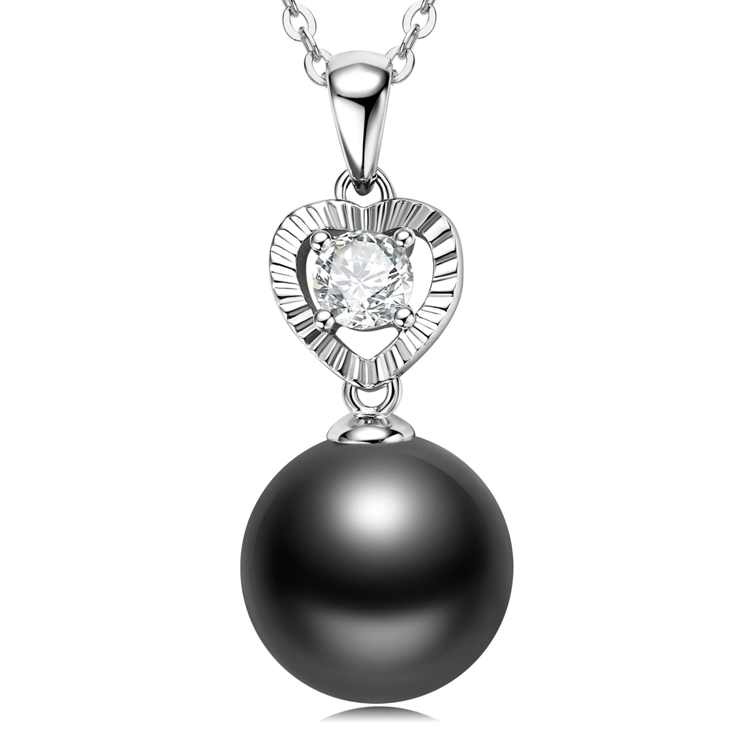 Tahitian Black Pearl Necklaces for Women, 925 Sterling Silver Heart Pearl Pendant Necklace with Moissanite, Birthday Anniversary Jewelry Gifts for Wife Mom