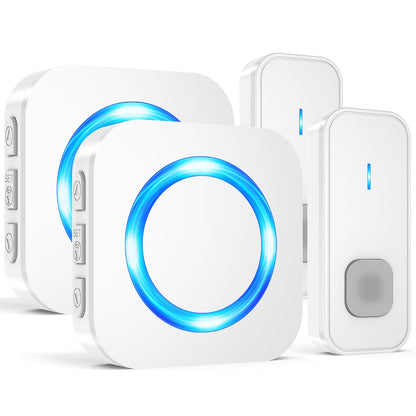 Doorbell Waterproof Wireless Doorbell Easy Install at 1,300ft Long Range Loud Enough with 55 Chimes 5 Volume Levels LED Flash Door Bell for Home Classroom Apartment,2 Push Buttons 3 Receivers,White