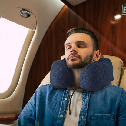 napfun Neck Pillow for Traveling, Upgraded Travel Neck Pillow for Airplane 100% Pure Memory Foam Travel Pillow for Flight Headrest Sleep, Portable Plane Accessories, Light Grey
