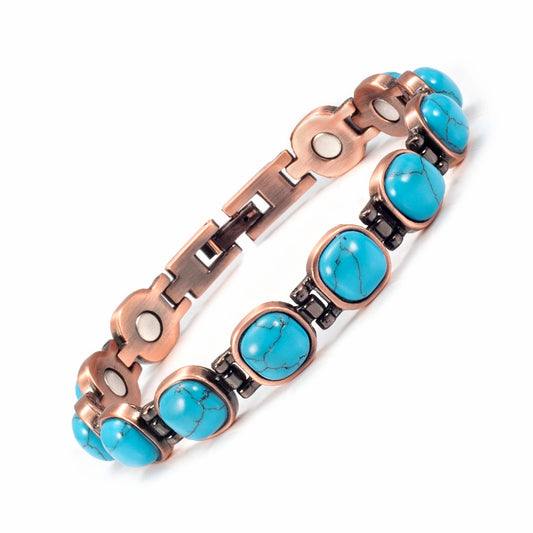 EnerMagiX Copper Bracelet for Women, Pure Copper Adjustable Blue Turquoise Bracelet Jewelry, Mother's Day Gift（0173）