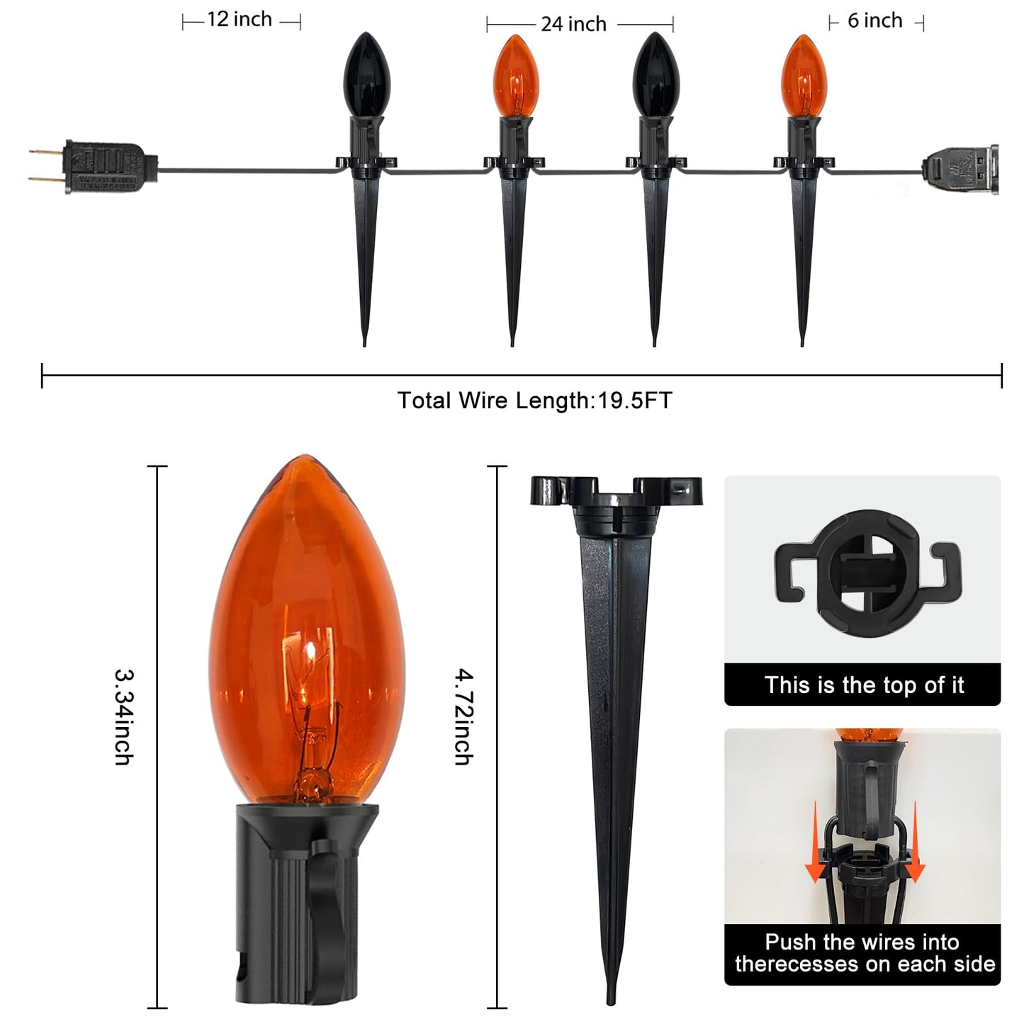 GOOTHY C9 Halloween Pathway Lights Outdoor, 19.5Ft Halloween Decorations Pathway String Lights with 10 C9 Orange and Black Stakes Lights for Walkway Yard Lawn Garden Sidewalk