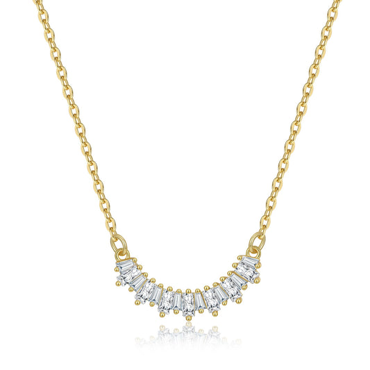 NUZON 18K Gold Plated CZ Bar Pendant Necklace for Women Curved Cluster Diamond Choker Necklace Cubic Zirconia Smile Chain Necklace Dainty Layering Jewelry 16’’