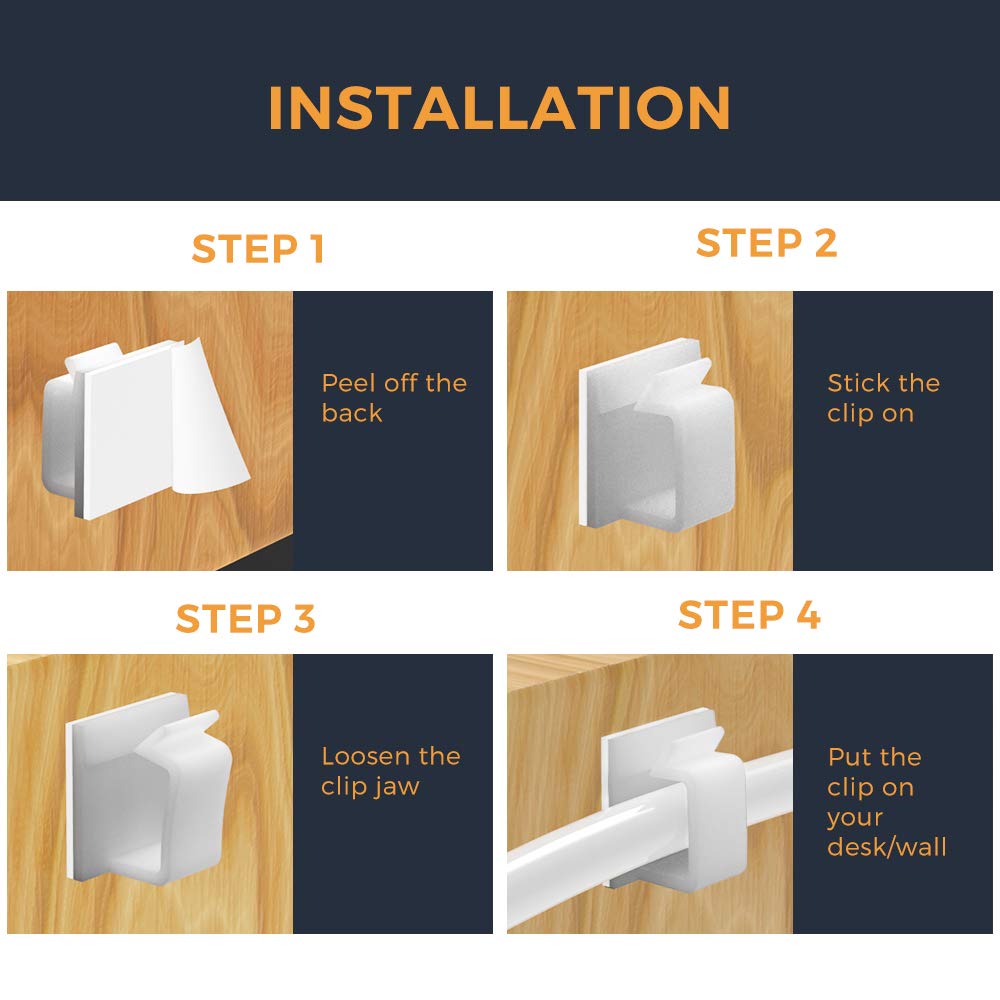 Cable Clips with Strong Self-Adhesive, XIAOXI R Shape Cable Management TV PC Wire Holder Sticky Tidy and Organizer Cord and Wires - 40 Pcs (White)