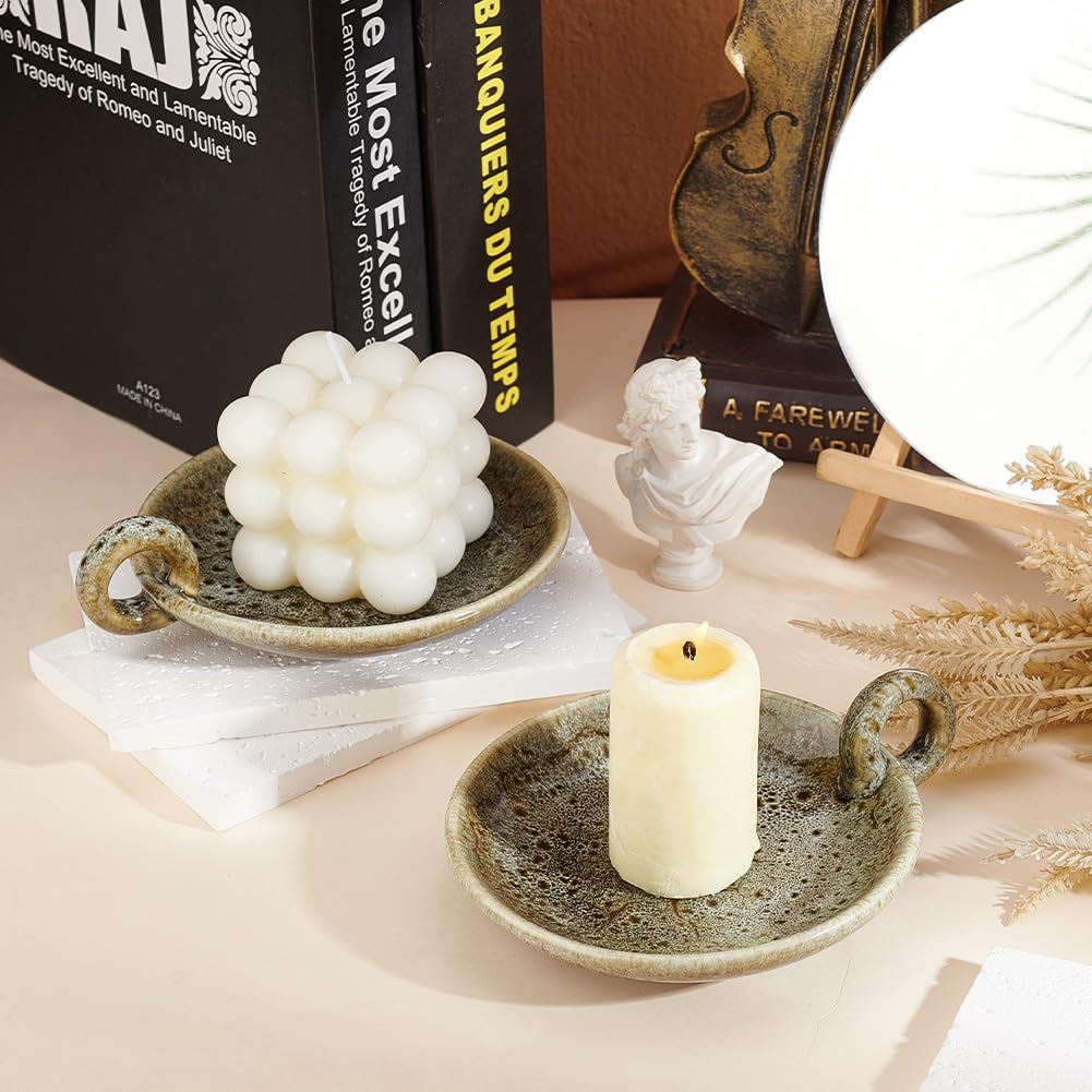 OLYCRAFT 2Pc Porcelain Plate Candle Holder for Wedding Home Incense Decor