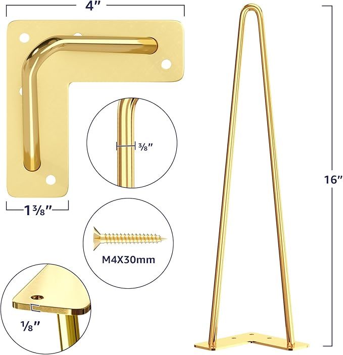 SMARTSTANDARD 16 Inch Hairpin Furniture Legs, 3/8'' Rods Metal Home DIY Projects