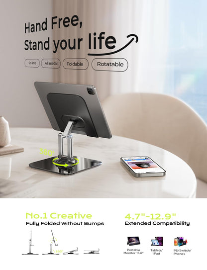 LISEN for iPad Stand Holder Adjustable Tablet Stand for Desk, 2025 for iPad Accessories for Computer Accessories Holder for Desk Kindle Table Mount/Monitor/PS/Switch iPhone 12.9"-4.7" (Sliver)