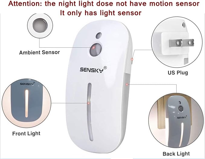 Sensky Plug in Night Light - 2 Pack Dimmable 3500K Warm White LED with Auto Dusk to Dawn Sensor and Dual Front Back Lighting - for Bedroom Bathroom Kitchen Hallway Stairs Home Decor Lamp