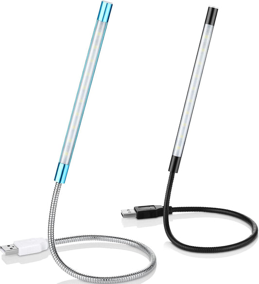 Mudder 2 Pieces USB LED Light for Laptop Keyboard Light Gooseneck Computer Lamp Flexible Stick Dimmable LED Lamp Touch Switch for Reading Book(Black, Blue)