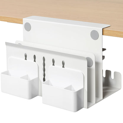 MAXECHO Desk Side Storage, Under Desk Laptop Mount, Table Side Hanging File Organizer, No Drill Clamp On Cable Management Tray, Laptop Holder with Magnetic Pen Holder for Office and Home, Load 22 Lbs