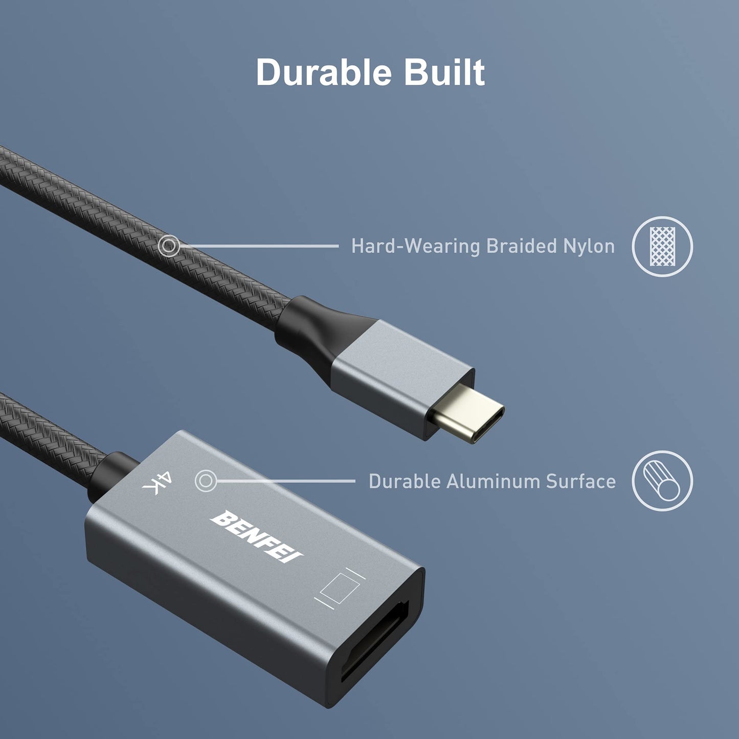 BENFEI USB C to HDMI Adapter 4K@60Hz Thunderbolt 3 to HDMI Adapter for MacBook Pro 2019/2018/2017, MacBook Air/iPad Pro 2018, Samsung Galaxy S10/S9[Aluminum alloy shell & nylon cable]