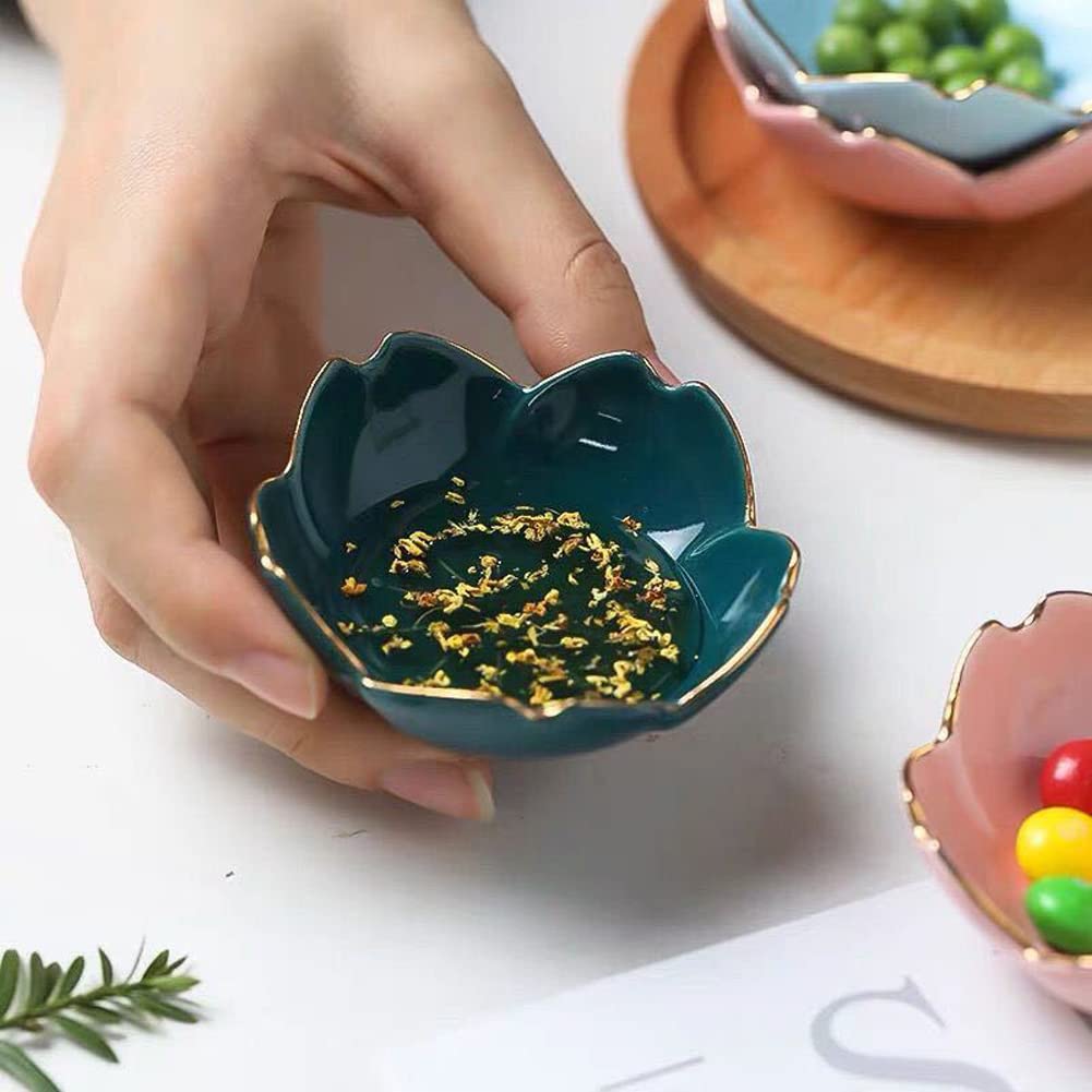 mollensiuer 4Pcs Flower Ceramic Sauce Dish Appetizer Plates Seasoning Dish Serving Dish Condiment Dish Dessert Bowl Sushi Dipping Bowl for Kitchen Home, White