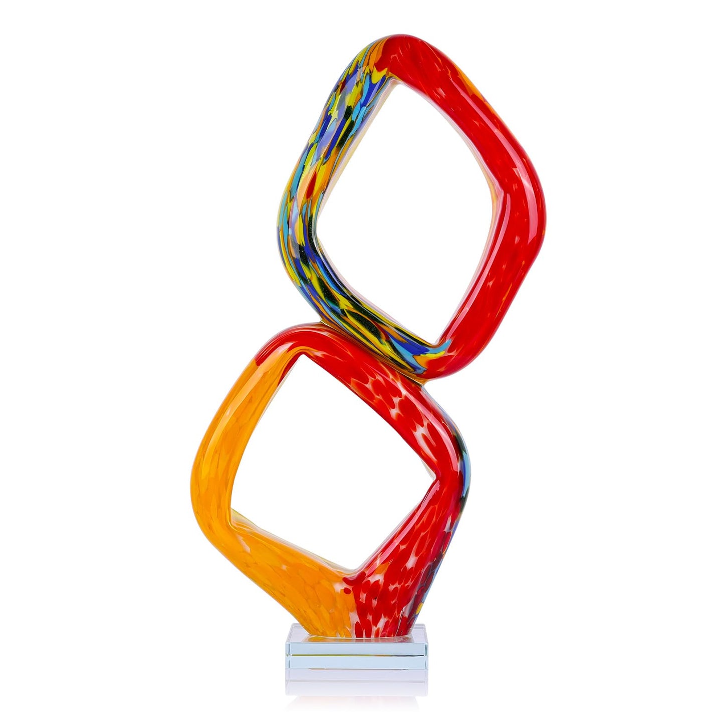 LCCCK 17.7in Tall Abstract Orange Glass Sculpture Large Hand Blown Glass Figurine Handblown Statue for Home Decor Living Room Shelf Mantel Tabletop Display Modern Art Accent Piece