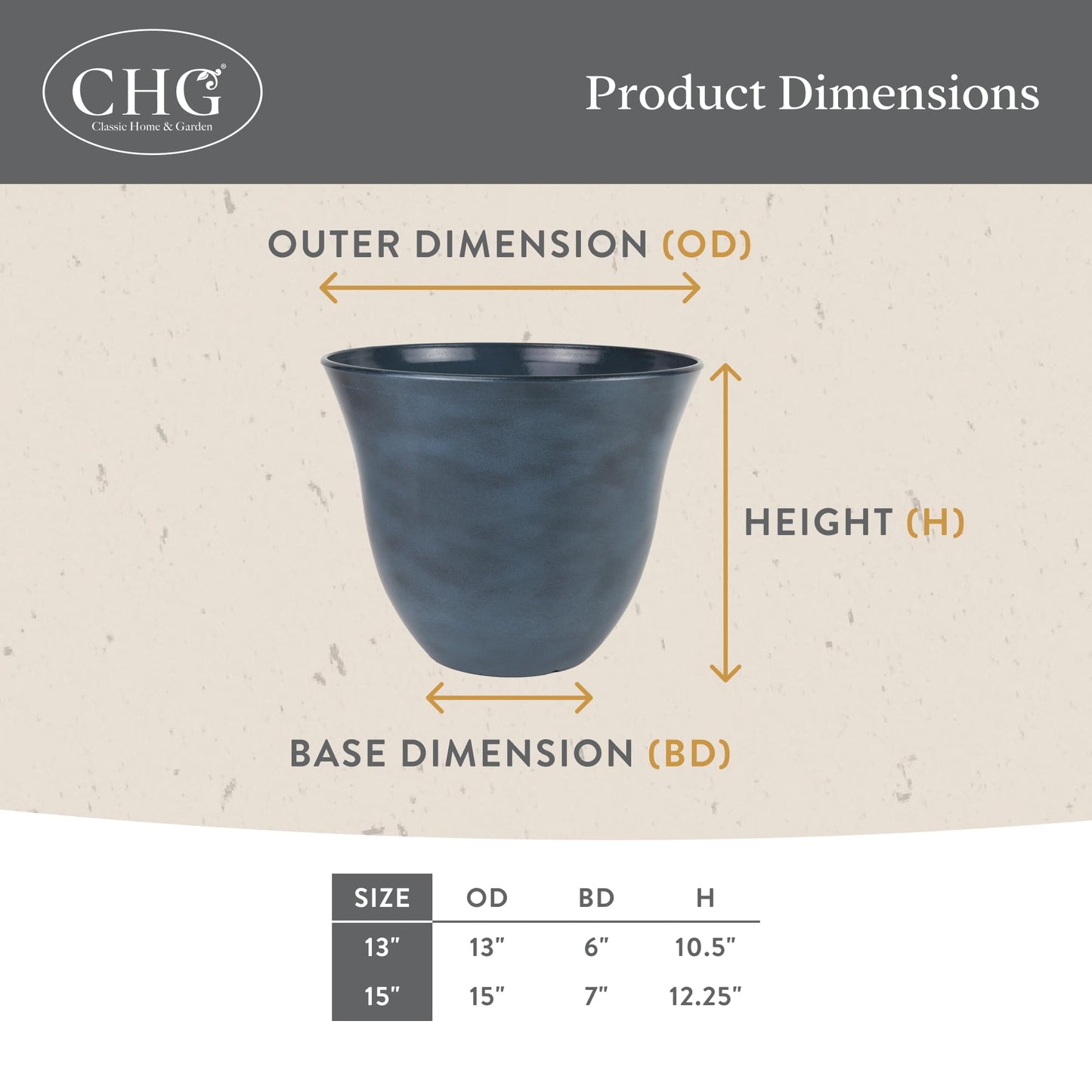 Classic Home and Garden Honeysuckle Resin Planters - Lightweight Indoor & Outdoor Plant Pots - UV-Resistant Plastic Flower Pots - Pot Planters for Flowers & Herbs (15" Blue Jean)