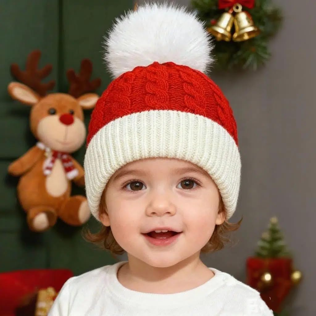 Christmas Knit Santa Hat Baby Knitted Beanie Hat for Infant‌ Toddler‌ 0 to 3 Years Old Red