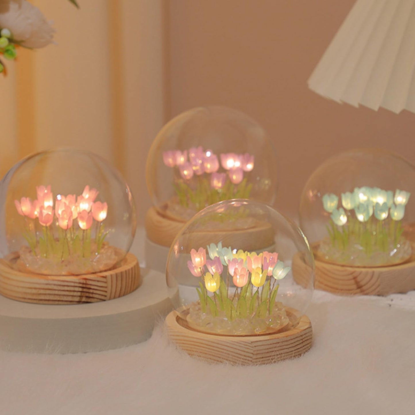 Richaa 20 Flower Blue Tulips Night Light with Wooden, Tulips Night Lamp for Christmas Birthday Mother's Day Thanksgiving, Gift for Women Girlfriend Grandma Battery Powered (not Included)