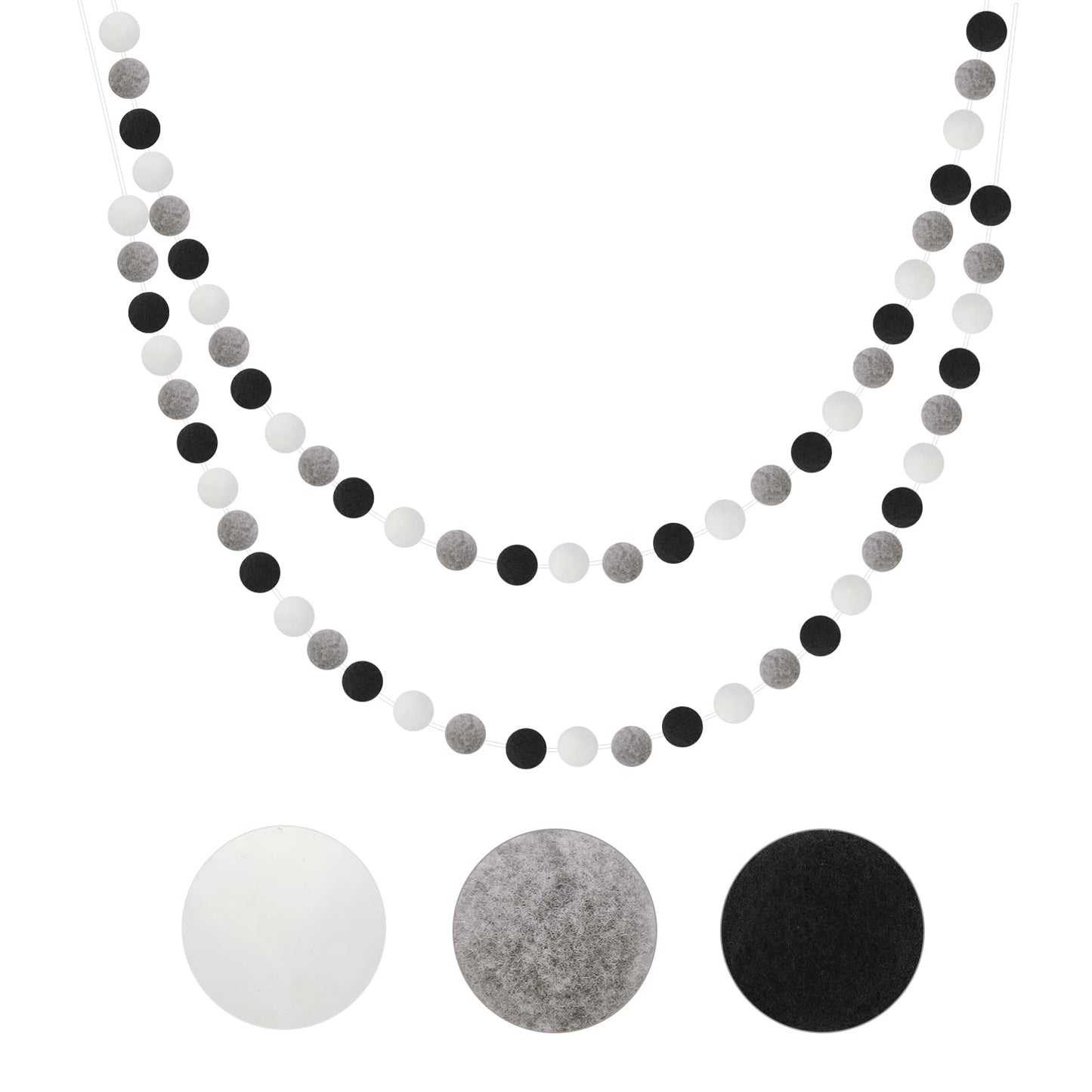 GCQQ 2 Packs Pom Pom Ball Garlands 16.4 Ft Pompom Garland Black White Grey Halloween 60 Felt Balls Garlands for Nursery, Christmas, Classroom, Bedroom, Photo Prop Decor