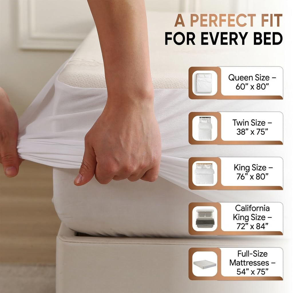 Waterproof Organic Mattress Protector Full Size – Premium Soft Organic Cotton Surface Mattress Cover – Noiseless & Breathable 250 GSM Mattress Pad – Deep Pocket Fitted Design