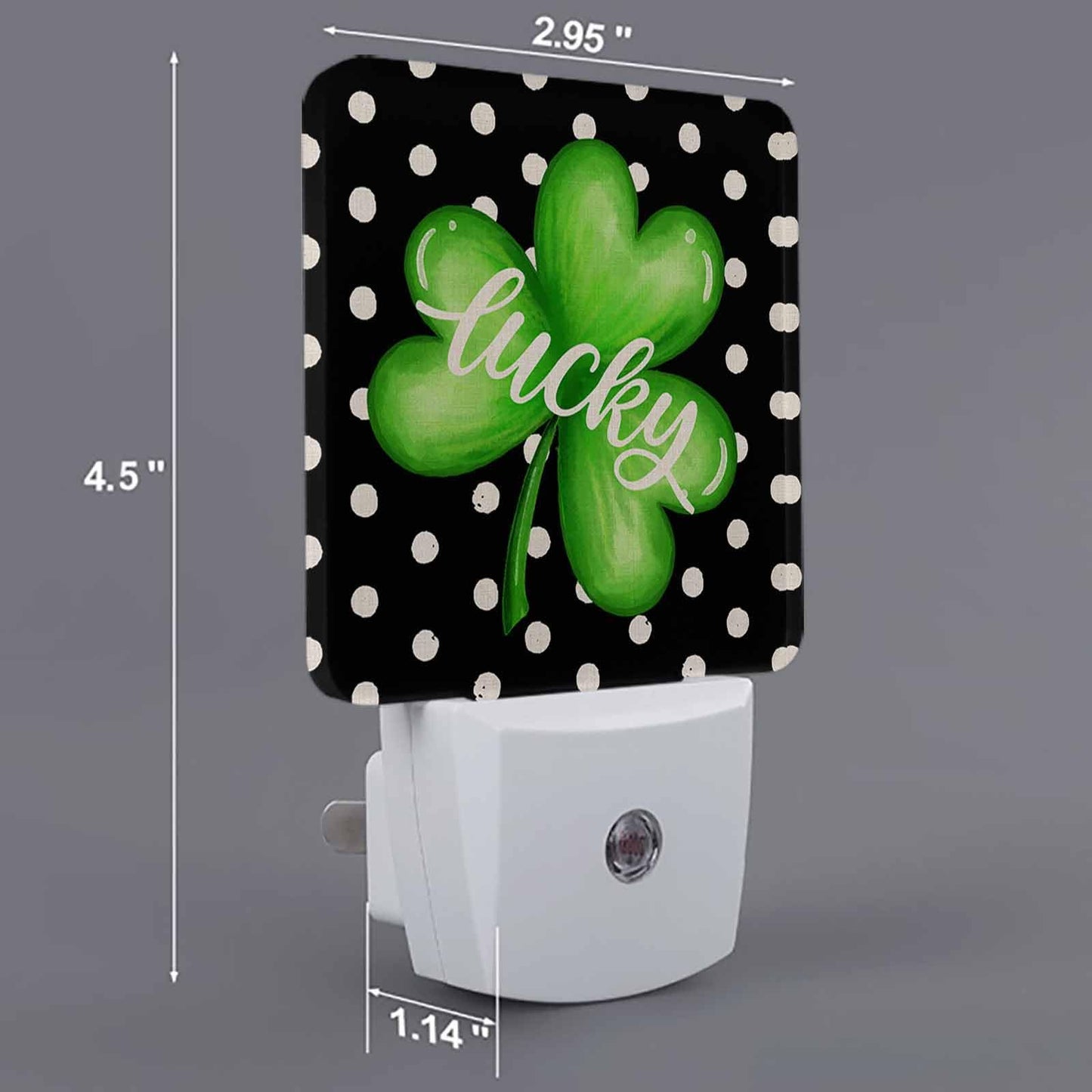 St.Patrick's Day Shamrock Plug-in LED Night Lights, Black Gold Coins Spring Auto Dusk-to-Dawn Sensor for Bedroom, Bathroom, Kitchen, Nursery, Hallway, Stairs, Wall Home Decor, Lucky Clover Leaves