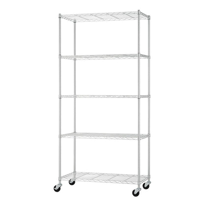 NEAT by TRINITY 5-Tier Adjustable Wire Shelving with Wheels, Wire Shelf Rack for Kitchen Organization, Garage Storage, 400 to 2000 Pound Capacity, NSF Certified, 36” x 18” x 72”, EcoStorage Chrome