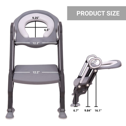 Straame Toddler Toilet Ladder Seat - Adjustable Potty-Training Seat, Soft Cushion Seat and Anti-Slip Steps Design - Easy to Install Portable Children Potty Training Chair (Grey-White)