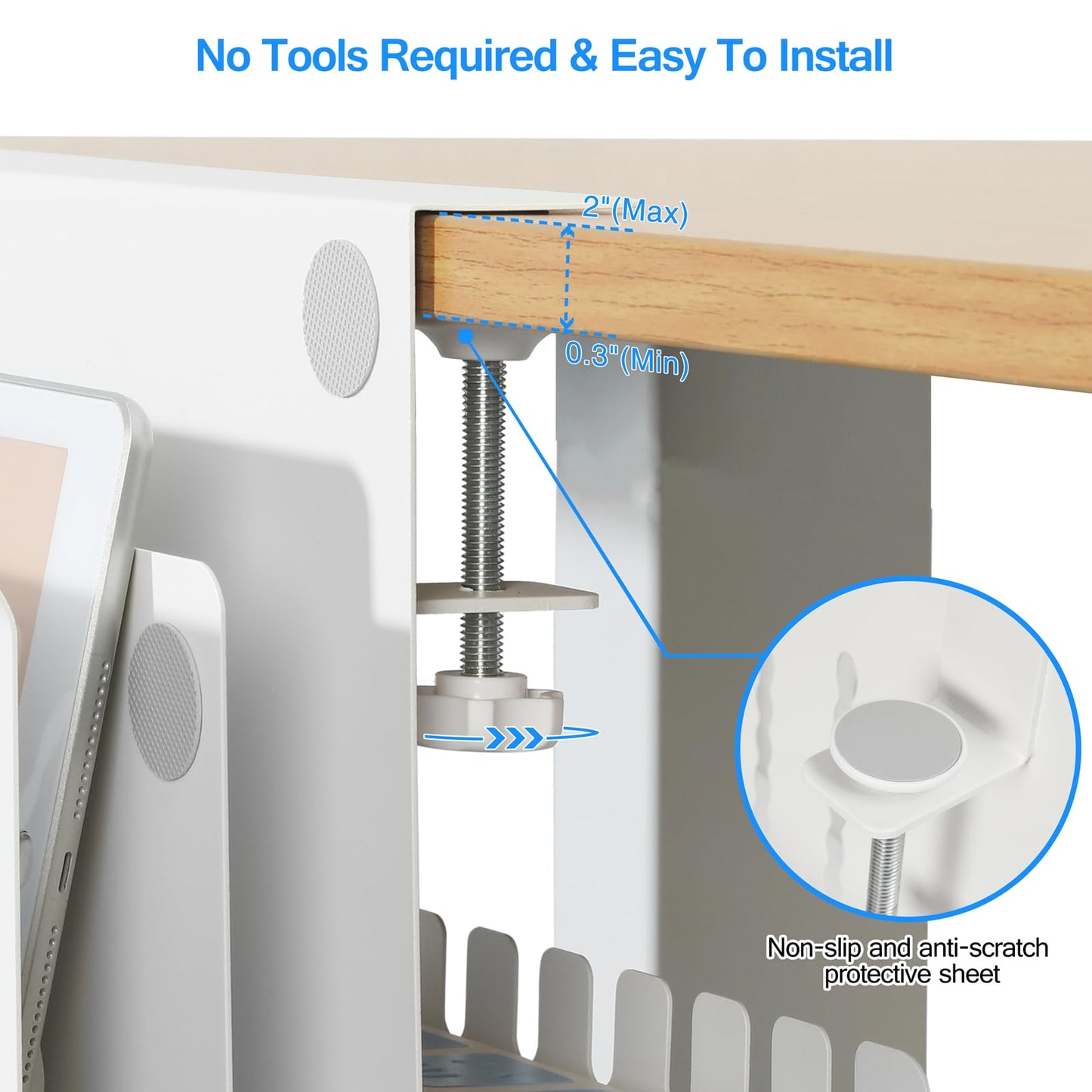 MAXECHO Desk Side Storage, Under Desk Laptop Mount, Table Side Hanging File Organizer, No Drill Clamp On Cable Management Tray, Laptop Holder with Magnetic Pen Holder for Office and Home, Load 22 Lbs