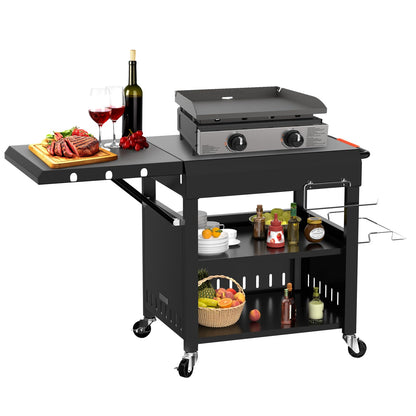 Outdoor Grill Table Cart for Blackstone 28"/36" Omnivore Griddle, 50" x 22“ Large Outdoor Kitchen Island with Foldable Side Table for Blackstone 17”/22” Griddle, Home BBQ, Tailgates, Cookouts