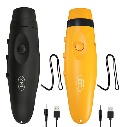 ZHT Electronic Whistles for Referees with USB Charging, 3 Tone High Volume Emergency Whistle for Coaches Teacher, Outdoor Safety Whistles with Lanyard-2 Pack Black & Yellow Color