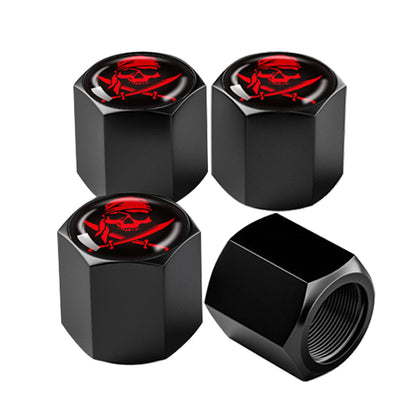 Ajxn 4 Pack Skull Car Wheel Tire Valve Stem Caps Airtight Dust Proof Covers Universal Tire Air Valve Caps for Cars, Trucks, Bicycles, Car Accessories for Men and Women (Red Scarf Skull #29)