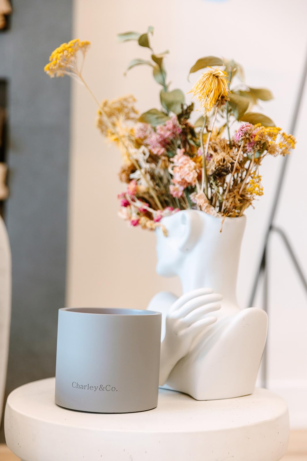 Charley&Co. Neutral Minimalistic Cement Candle Holders - Designed to fit a Standard 14.5oz 3-Wick Candle or Smaller (1, Grey)