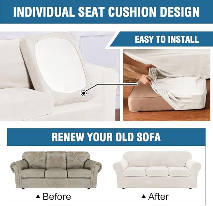 H.VERSAILTEX High Stretch Sofa Slipcover 4 Piece Cover Velvet Furniture
