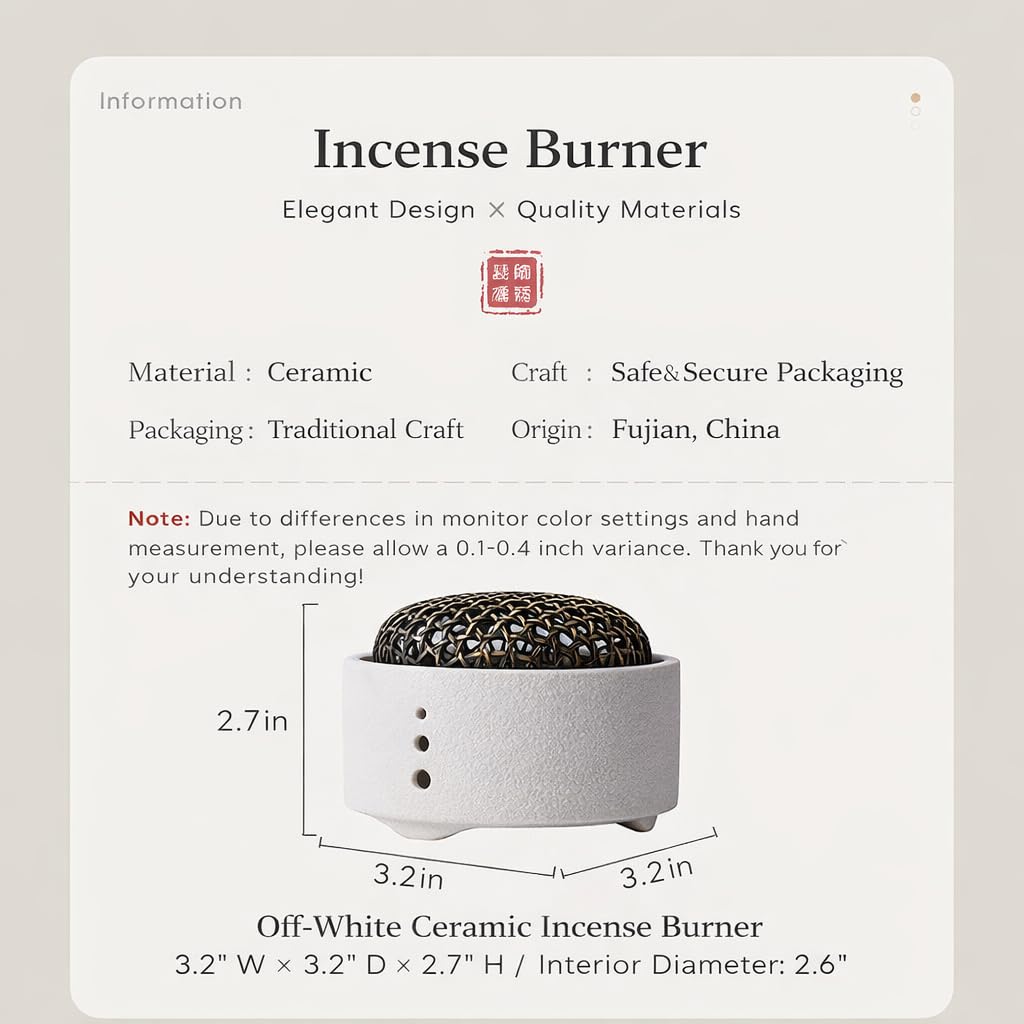 Zen Incense Burner, Minimalist Ceramic Stick Incense Holder for Cone, Stick and Coil Incense for Yoga, SPA, Meditation