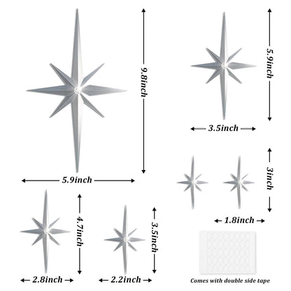 BreezeHug 6 Pcs Mid Century Modern Home Decor Star Art Wall Sculpture with Rhinestone Retro 3D Plastic Star Art Wall Sculpture Bling Diamonds Decor for Home Office Bedroom Entryway(Silver)