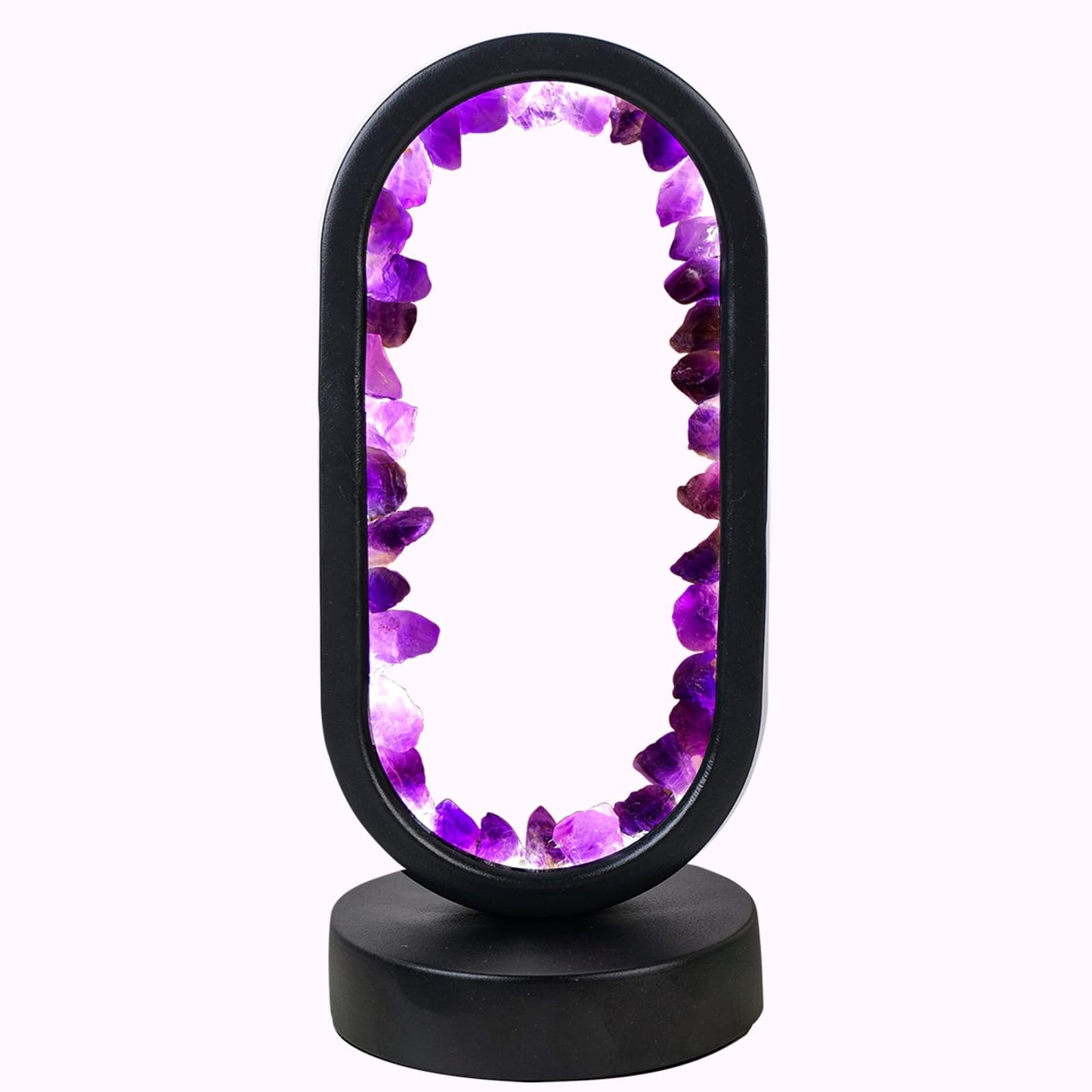Runyangshi Crystal Lamp Amethyst Raw Stone Ellipse Night Lamp Natural Healing Crystal Night Light Table Lamp Base USB Port 3 Colours Mode for Bedroom Bedside Lamp Office Home Decor Gift