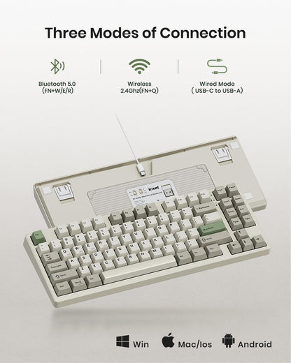Wireless Mechanical Keyboard,Gasket Mounted with Creamy Sound,Bluetooth/2.4GHz/USB-C,Custom Hot Swappable,RGB Backlit,75% Compact Layout for Gaming/Typing/Win/Mac/PC (Retro Beige,Linear Switch)