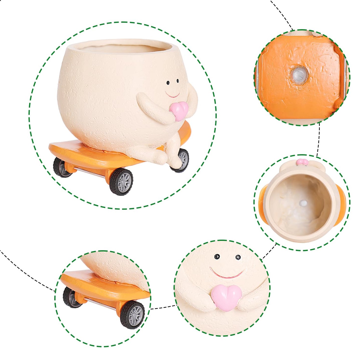 Camotank Face Head Planters Cute Plant Pots for Indoor Plants, Funny Skateboarding Planter Smiley Face Flower Pots for Succulents Outdoor Plants Gift Ideal for Mother and Christmas