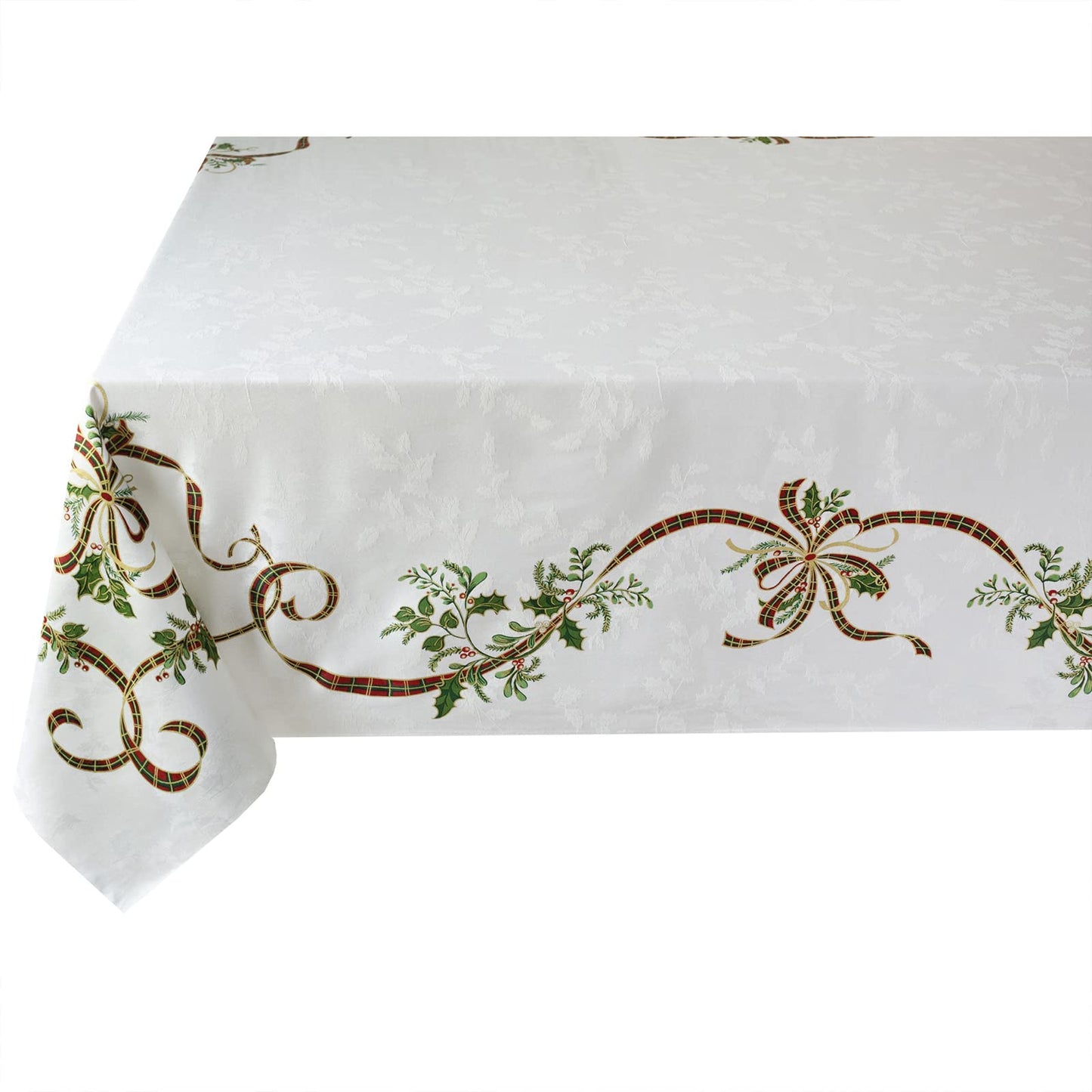 Benson Mills Merry Ribbons Engineered Printed Jacquard Fabric Christmas Table Cloth, for Christmas, Winter, and Holiday Tablecloth (60" x 104" Rectangular, Merry Ribbons)