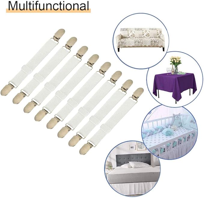 8Pcs Adjustable Bed Sheet Straps Clips, Elastic Mattress Sheet Fasteners Holder