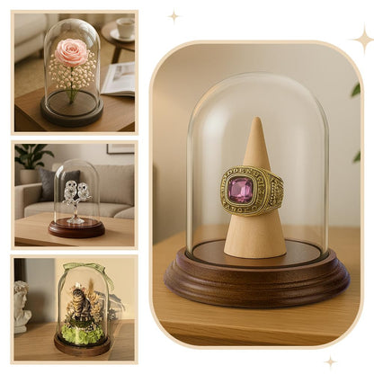 PH PandaHall 4.2" x 5.5" Glass Display Dome Cloche, Clear Bell Jar Display Case Glass Dome Tabletop Centerpiece with Solid Wood Base for DIY Snow Globes Flowers Plants Birthday Home Decor, Deep Brown