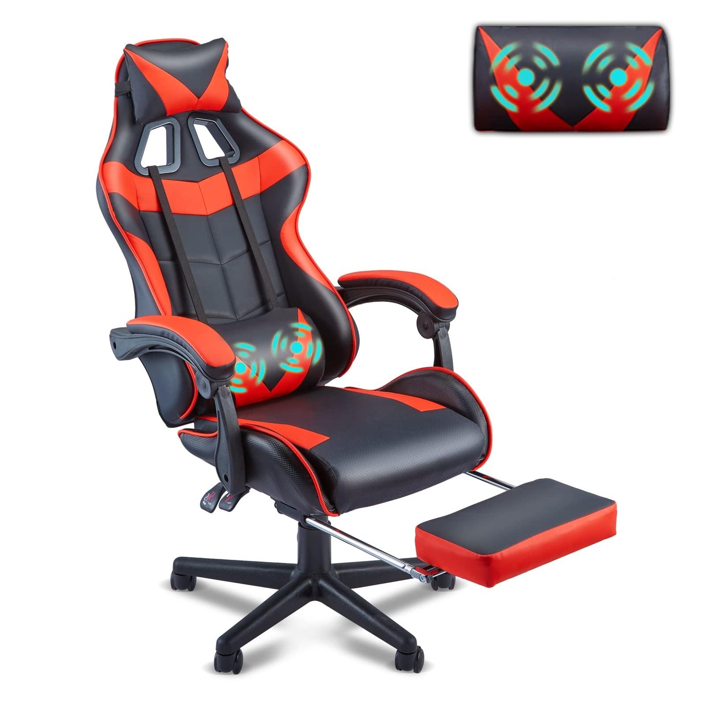 Soontrans Red Gaming Chairs with Footrest,Racing Gaming Chair,Computer Gamer Chair,Ergonomic Game Chair with Adjustable Headrest and Lumbar Support