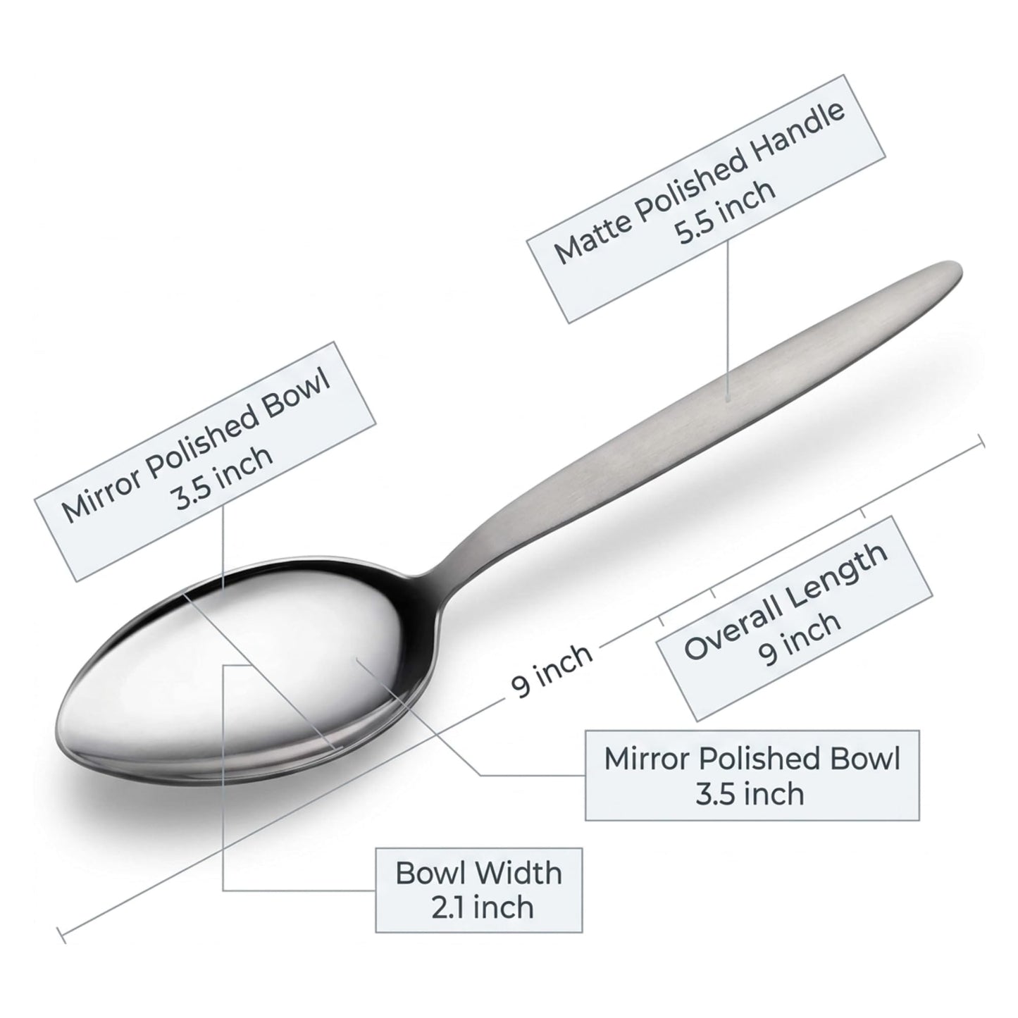 F&F Chef Kunz Spoon | Silver Stainless Steel 2 Tbsp Basting Spoon, 9 Inch Solid Sauce Spoons, Big Serving Spoons Stainless Steel, Plating & Quenelle & Cooking