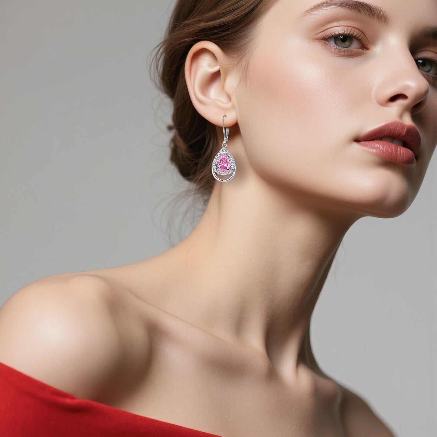 Pink Earrings for Women Sterling Silver Hot Pink Birthstone Teardrop Dangle Drop Jewellry Wedding Engagement Christmas Gifts for Women Her Wife fiancée