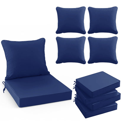 Summsun Patio Chair Cushion Set with Removable Cover, Waterproof Backrest and Seat Cushion Set Replacement for Outdoor Furniture, 19 x 19 Inch, Navy, Set of 4