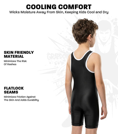 Exxact Sports Plain Youth Wrestling Singlet For Boys, Premium Powerlifting Singlet, Kids Wrestling Singlets For Training - (Black, YM)