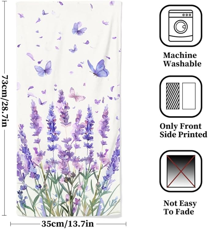 Lavender Hand Towels Set of 2 Lightweight Breathable Purple Floral Bath Towels