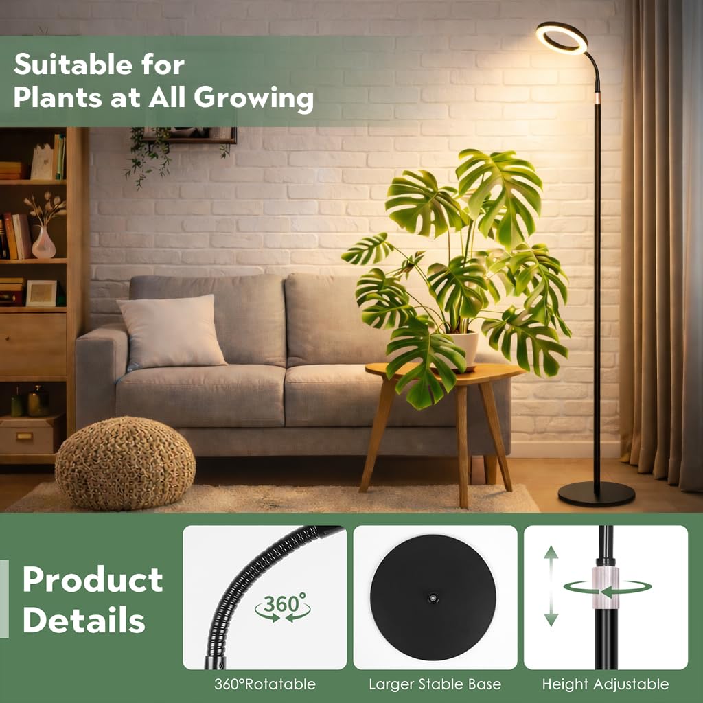 LBW Grow Light with Stand for Indoor Plants, Adjustable Height up to 68", Full Spectrum Grow Light for Large & Tall Plants, Auto Timer 6/8/12/16H, 5-Level Dimmable, 3 Lighting Modes