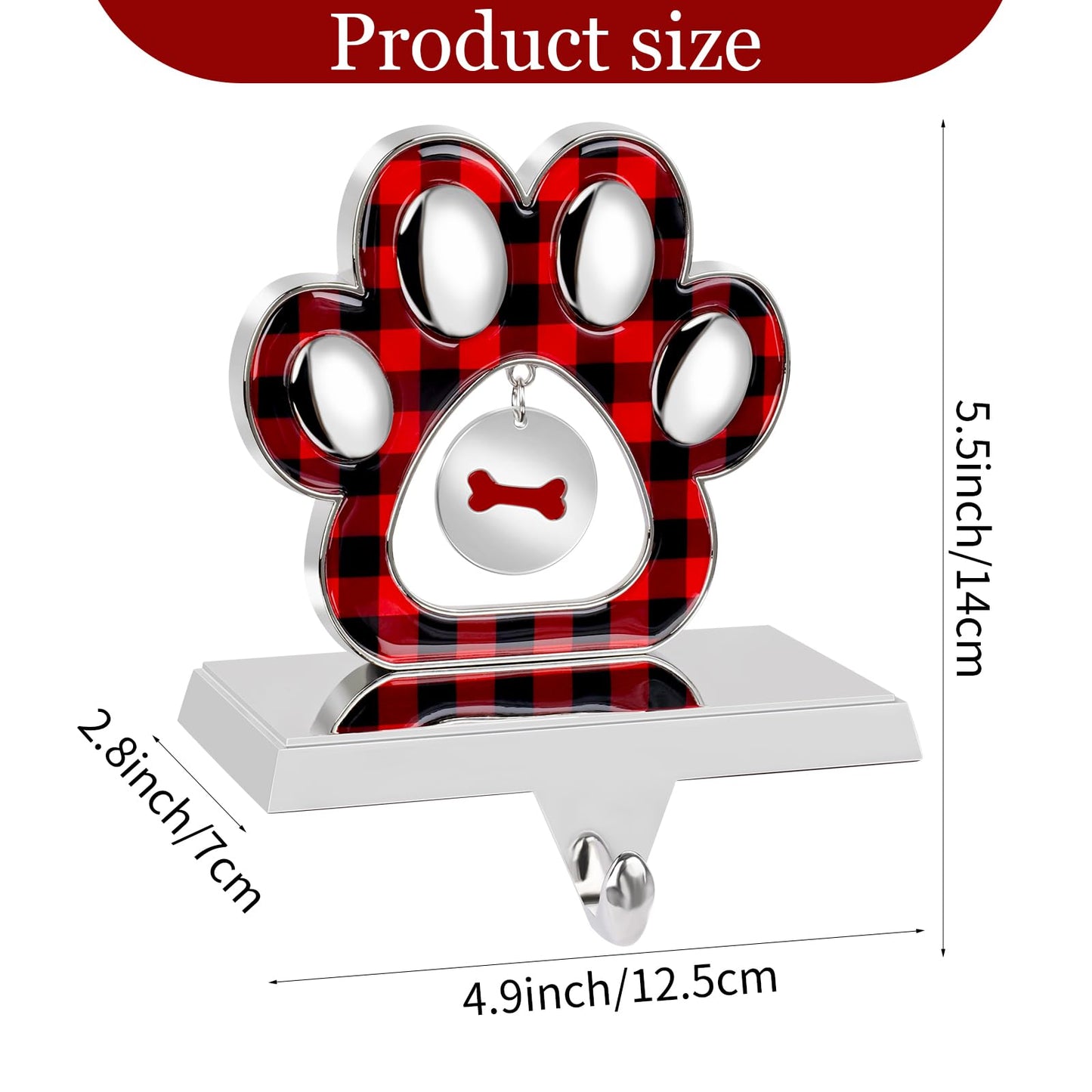Hxezoc 2 Pack 3D Dog Paw Christmas Stocking Holder with Small Dog Paw Pendant Silver Metal Mantel Pet Paw Stocking Hangers for Christmas Fireplace Mantel Decorations Christmas Holiday Supplies