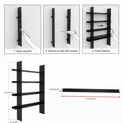 AxureM Modern 4-Tier Floating Wall Shelf, Heavy Duty Metal Bookcase, Decorative Wall Mounted Metal Shelf for Living Room, Bedroom & Office – Designer Home Decor (Orange)