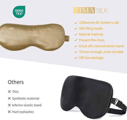 ZIMASILK Adjustable 100% 22 Momme Mulberry Silk Sleep Mask for Sleeping, Filled with Premium Mulberry Silk, Softest & Breathable Blackout Eye Sleeping Mask (Black)
