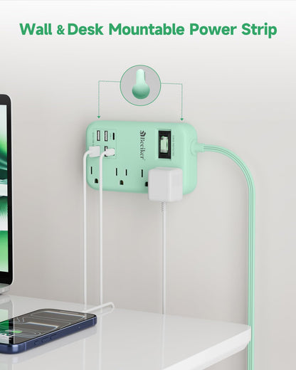 6 USB(2 USB C) Purple Travel Power Strip- 5Ft Lavender Extension Cord with 24W USB Charging Station and 4 Outlets, Purple Desk Accessories with Surge Protector for Cute Kawaii Office Dorm Room